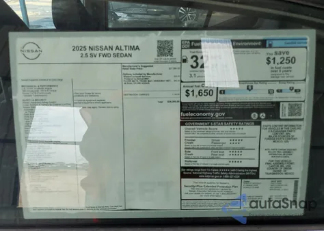 2025 Nissan Altima Sv из США, поврежденный, VIN 1N4BL4DV7SN400260